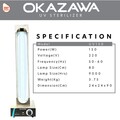 Okazawa 150W Commercial Sterilizer UV Lamp - Ultraviolet Germicidal Lamp Sterilization Lamp Ozone
